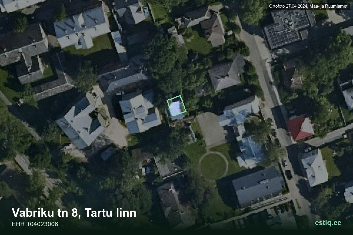 Vabriku tänav 8, Tartu – hoone aerofoto, kontuur ehitisregistri (EHR) andmetest
