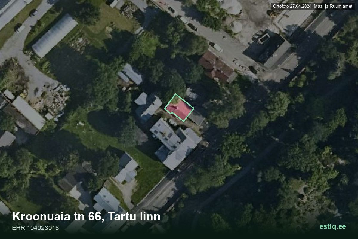 Kroonuaia 66, Tartu – aerial photo of the building, outline from the Building Register (EHR)