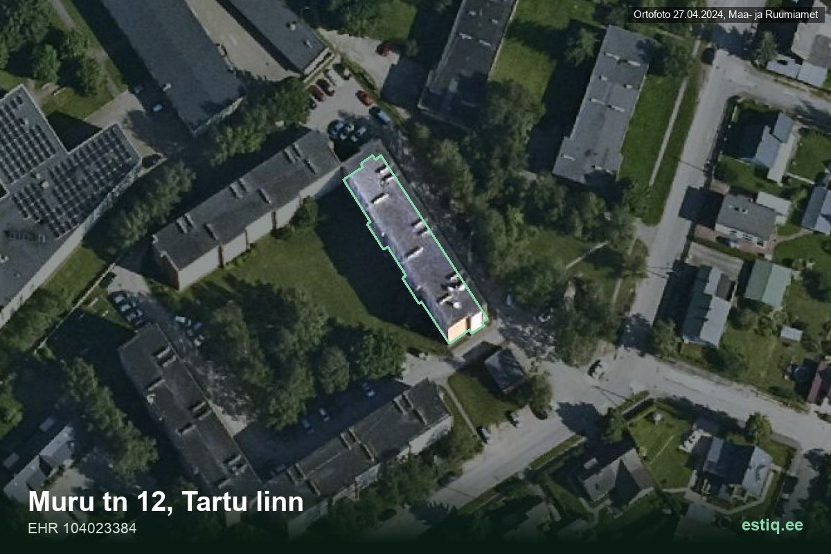 Muru tänav 12, Tartu – aerial photo of the building, outline from the Building Register (EHR)