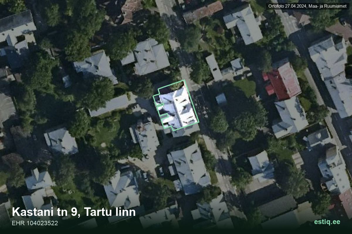Kastani tänav 9, Tartu – hoone aerofoto, kontuur ehitisregistri (EHR) andmetest