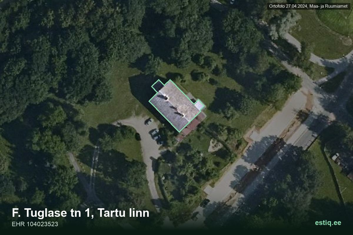 Tuglase tänav 1, Tartu – hoone aerofoto, kontuur ehitisregistri (EHR) andmetest