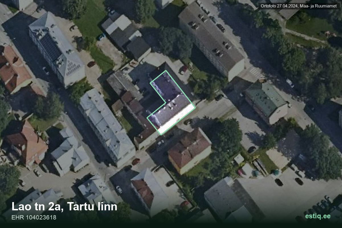 Lao tänav 2a, Tartu – hoone aerofoto, kontuur ehitisregistri (EHR) andmetest