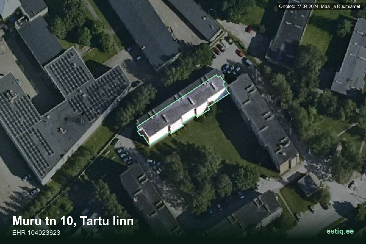 Muru tänav 10, Tartu – ilmakuva rakennuksesta, ääriviiva rakennusrekisteristä (EHR)