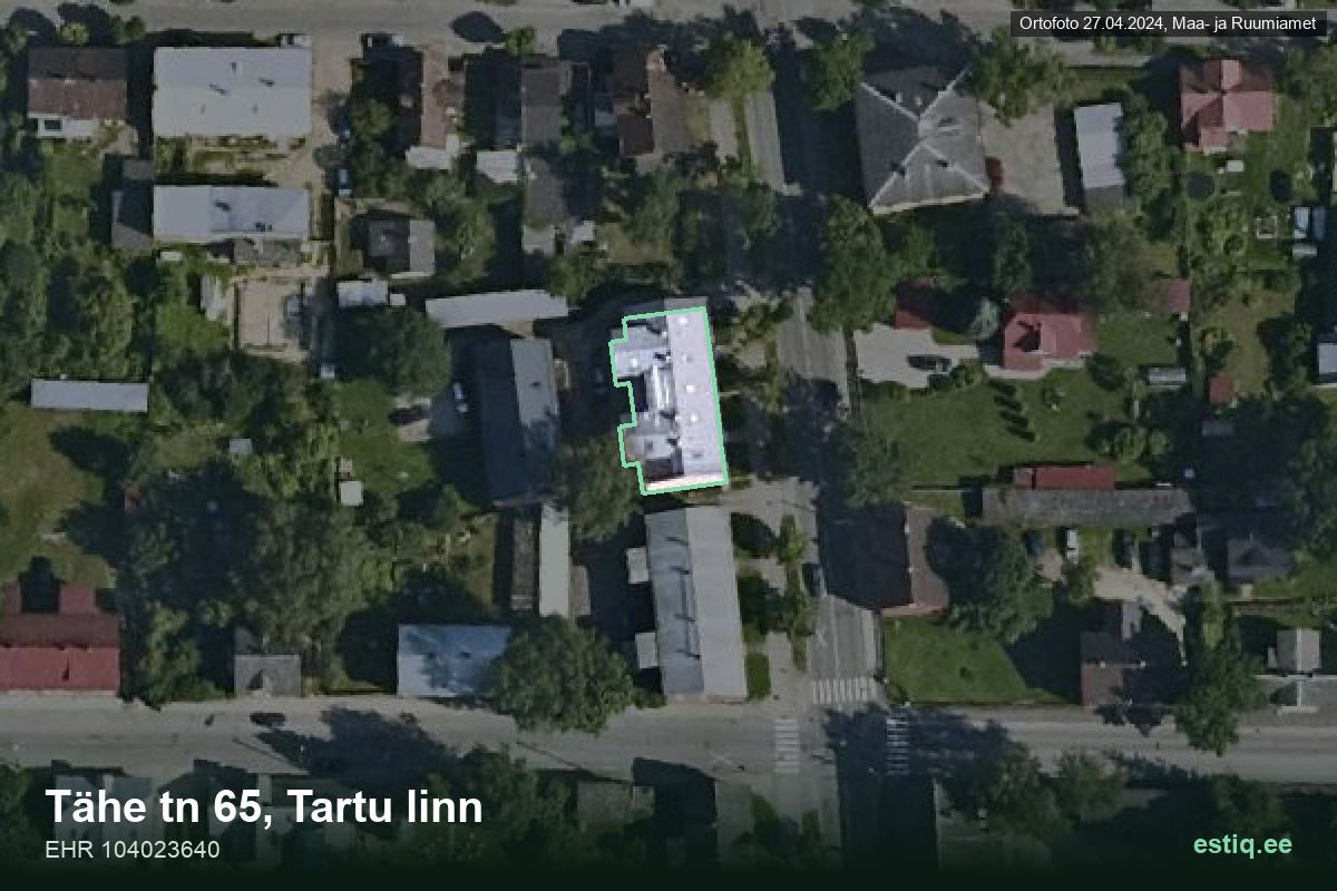 Tähe tänav 65, Tartu – hoone aerofoto, kontuur ehitisregistri (EHR) andmetest