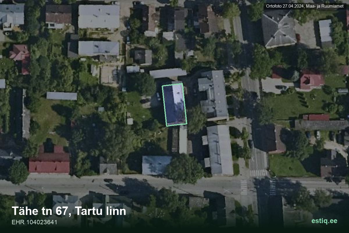 Tähe tänav 67, Tartu – hoone aerofoto, kontuur ehitisregistri (EHR) andmetest