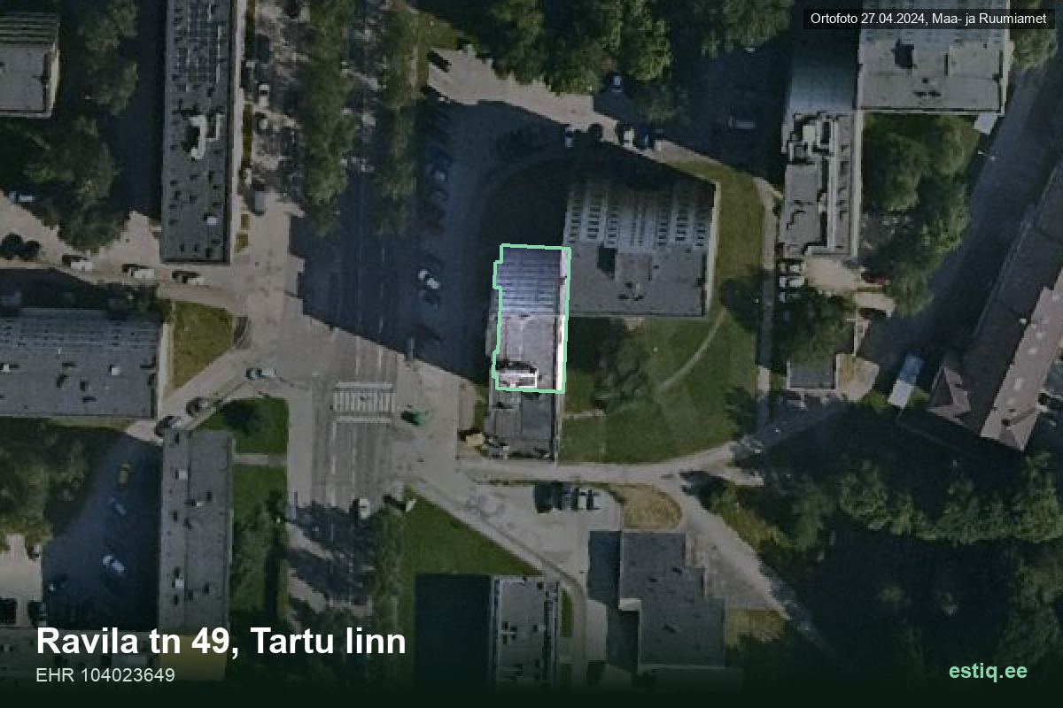 Ravila tänav 49, Tartu – hoone aerofoto, kontuur ehitisregistri (EHR) andmetest