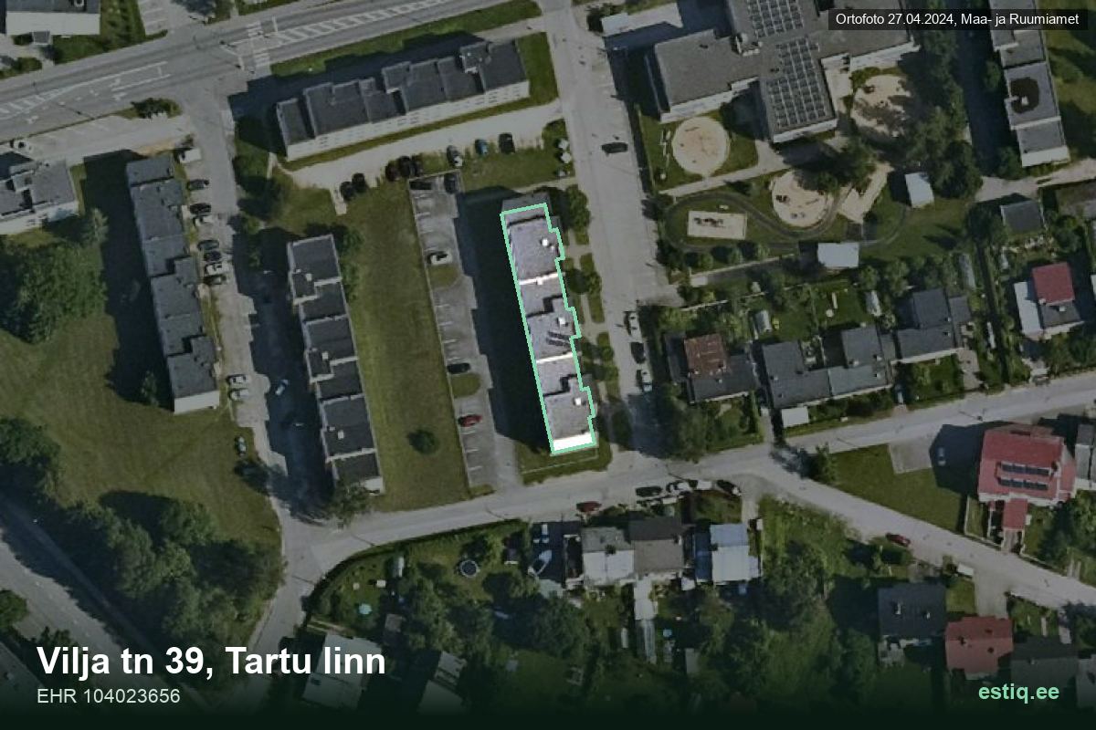 Vilja tänav 39, Tartu – hoone aerofoto, kontuur ehitisregistri (EHR) andmetest