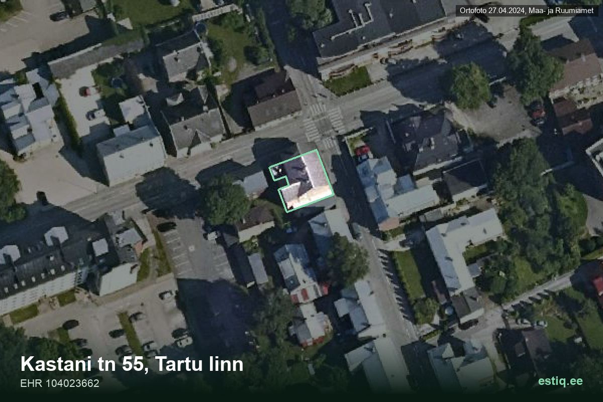 Kastani tänav 55, Tartu – hoone aerofoto, kontuur ehitisregistri (EHR) andmetest