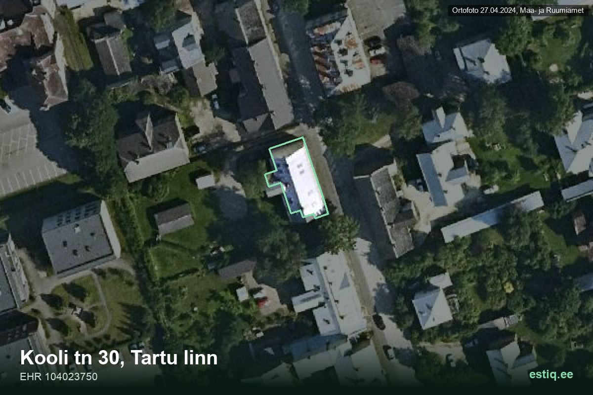 Kooli tänav 30, Tartu – hoone aerofoto, kontuur ehitisregistri (EHR) andmetest