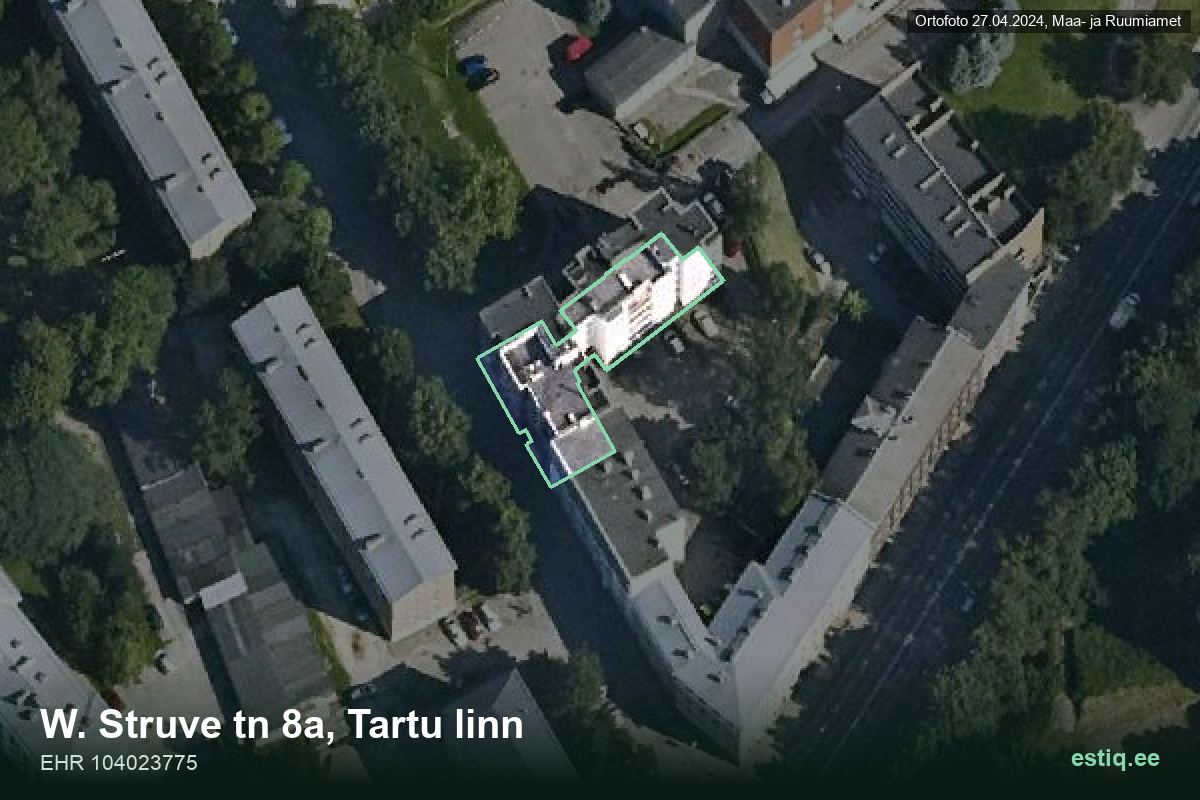 W. Struve tänav 8a, Tartu – hoone aerofoto, kontuur ehitisregistri (EHR) andmetest