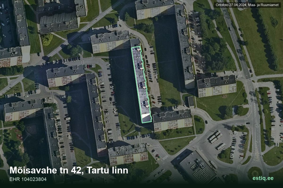 Mõisavahe tänav 42, Tartu – hoone aerofoto, kontuur ehitisregistri (EHR) andmetest