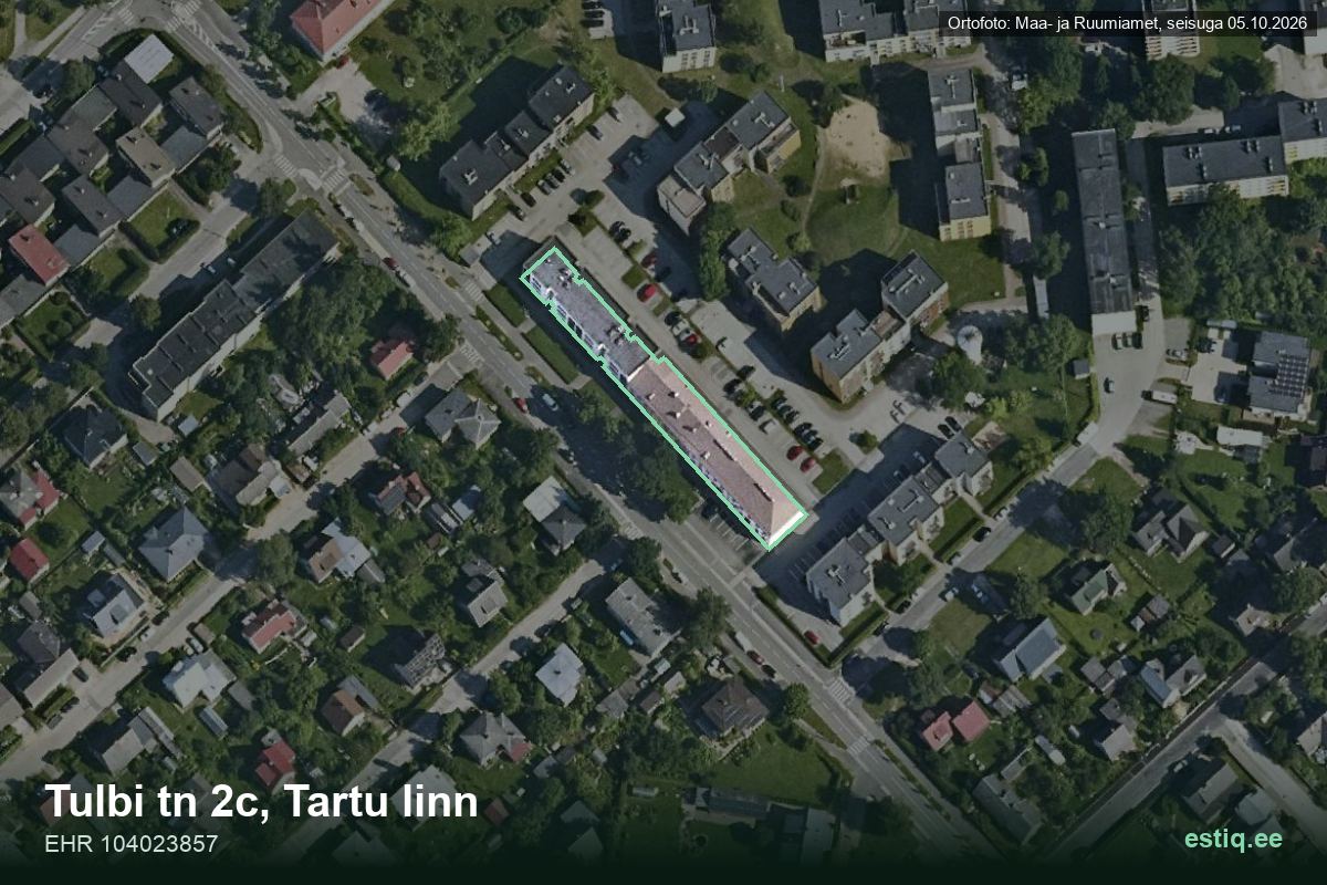 Tulbi tänav 2c, Tartu – аэрофото дома, контур по данным регистра строений (EHR)
