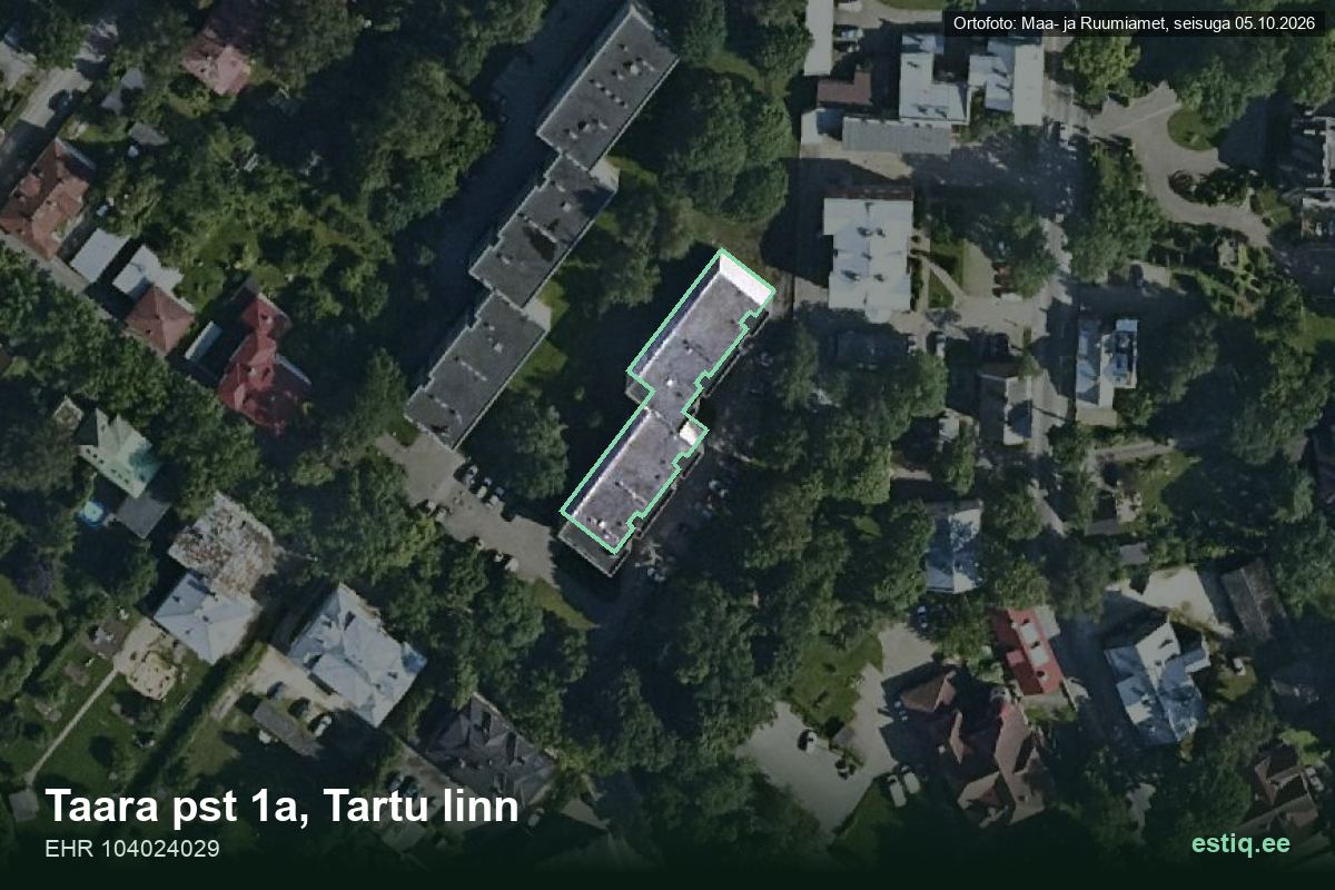 Taara pst 1a, Tartu – hoone aerofoto, kontuur ehitisregistri (EHR) andmetest