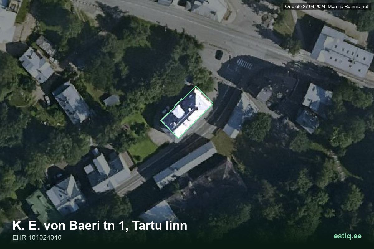 K. E. von Baeri tänav 1, Tartu – aerial photo of the building, outline from the Building Register (EHR)