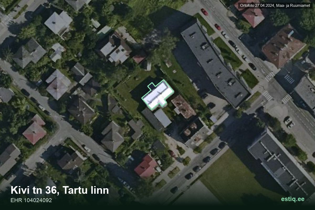 Kivi tänav 36, Tartu – aerial photo of the building, outline from the Building Register (EHR)