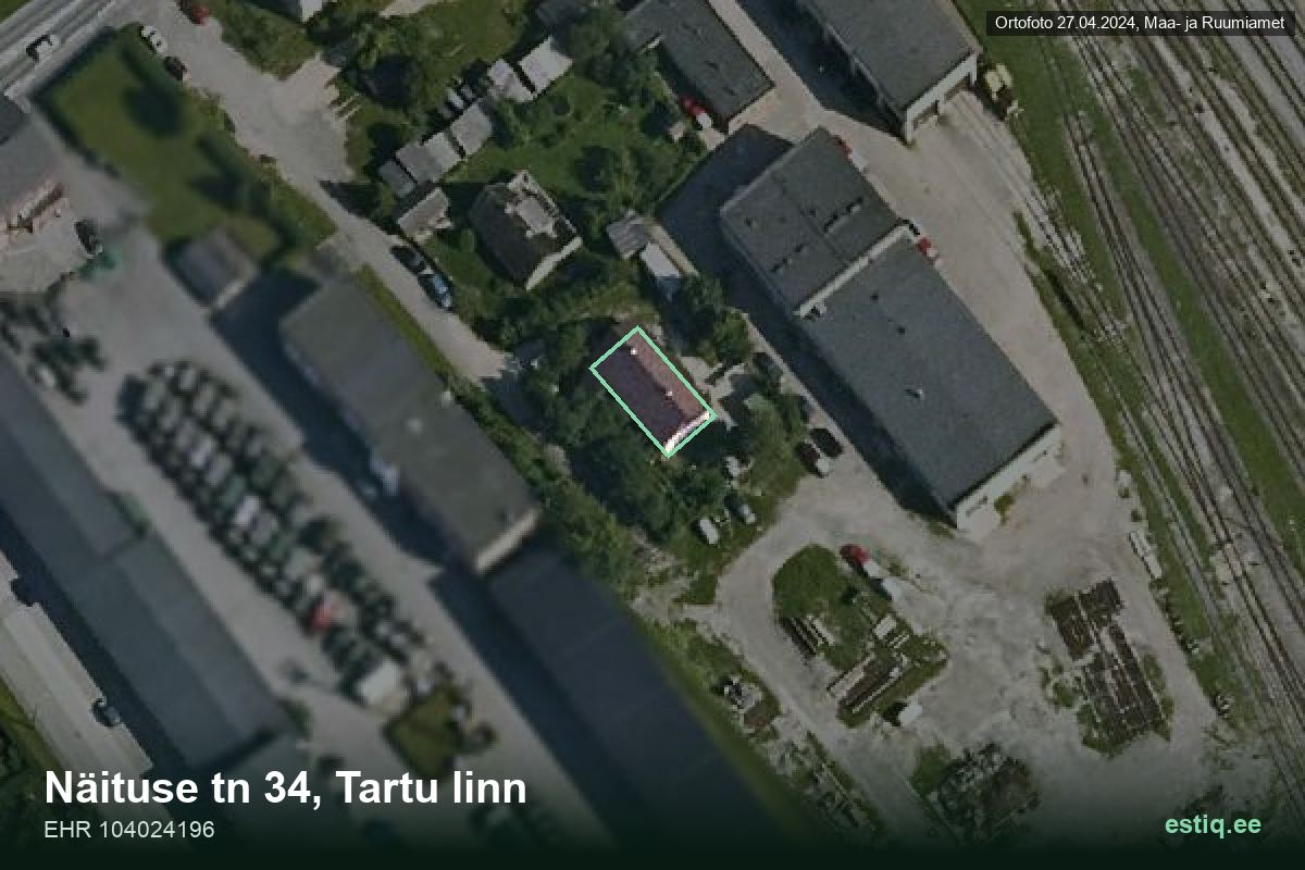 Näituse tänav 34, Tartu – hoone aerofoto, kontuur ehitisregistri (EHR) andmetest