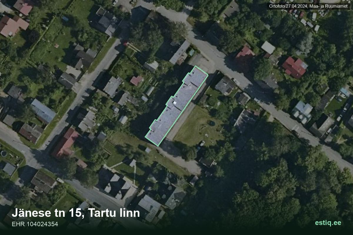 Jänese tänav 15, Tartu – hoone aerofoto, kontuur ehitisregistri (EHR) andmetest