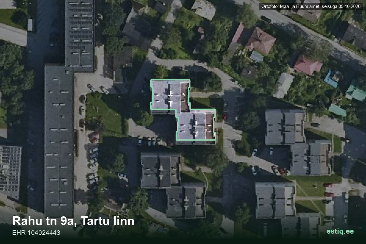 Rahu tänav 9a, Tartu – hoone aerofoto, kontuur ehitisregistri (EHR) andmetest
