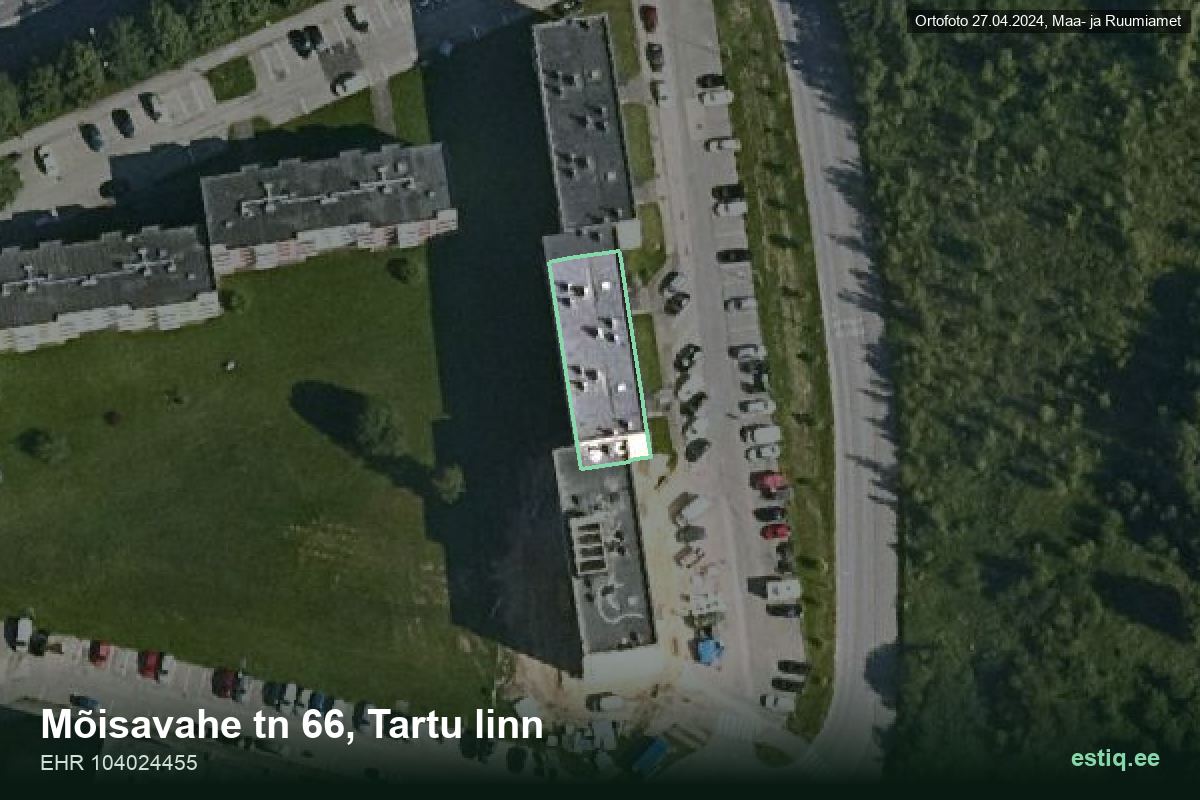 Mõisavahe tänav 66, Tartu – hoone aerofoto, kontuur ehitisregistri (EHR) andmetest