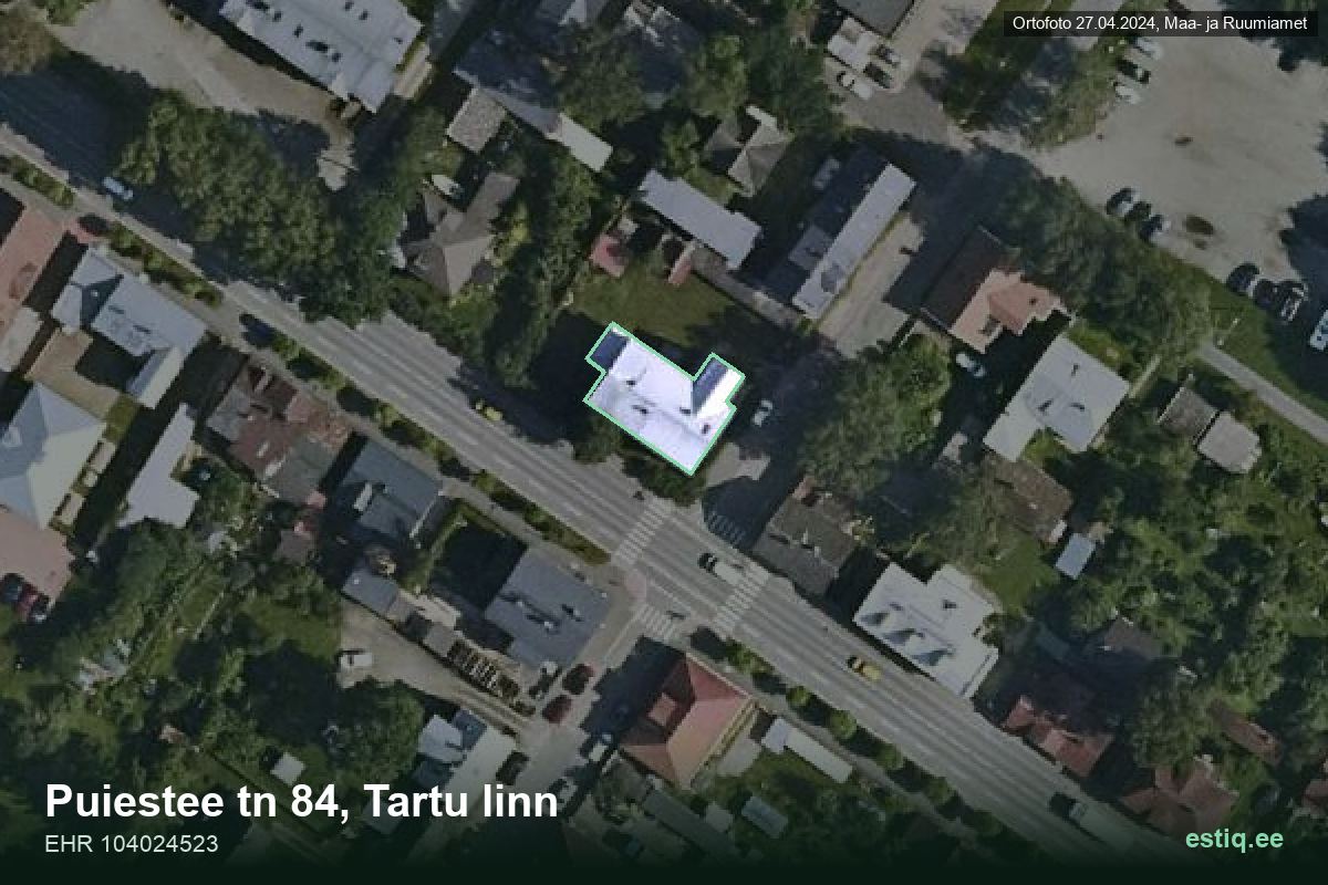 Puiestee tänav 84, Tartu – hoone aerofoto, kontuur ehitisregistri (EHR) andmetest