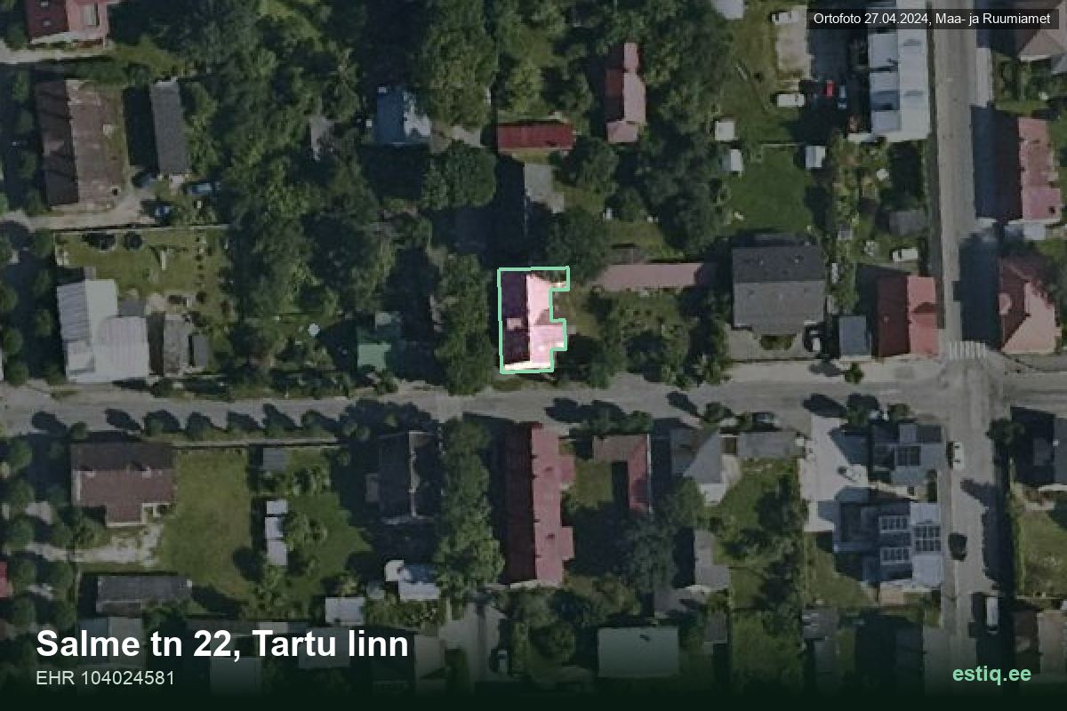 Salme tänav 22, Tartu – hoone aerofoto, kontuur ehitisregistri (EHR) andmetest