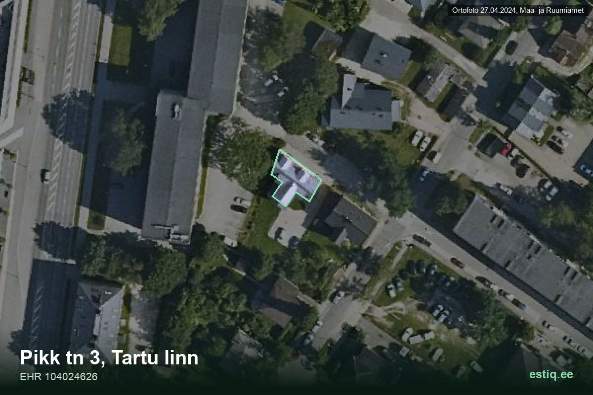 Pikk tänav 3, Tartu – hoone aerofoto, kontuur ehitisregistri (EHR) andmetest
