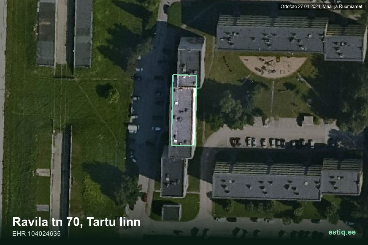 Ravila tänav 70, Tartu – hoone aerofoto, kontuur ehitisregistri (EHR) andmetest