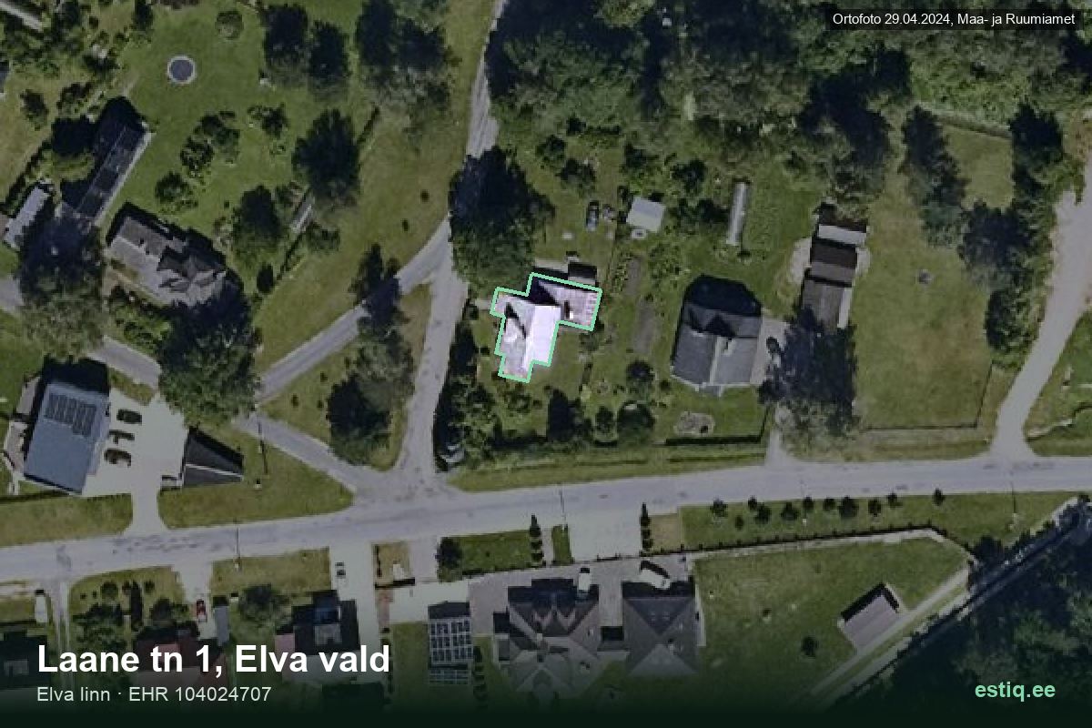 Laane 1, tartu – ilmakuva rakennuksesta, ääriviiva rakennusrekisteristä (EHR)