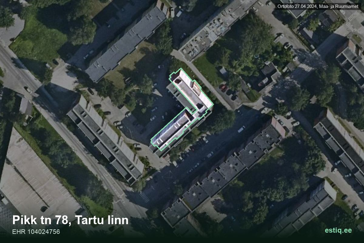 Pikk tänav 78, Tartu – aerial photo of the building, outline from the Building Register (EHR)