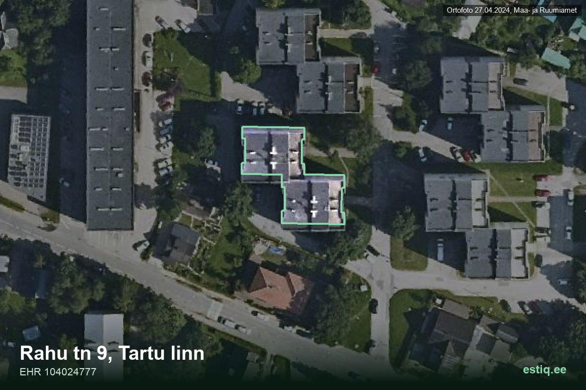 Rahu tänav 9, Tartu – hoone aerofoto, kontuur ehitisregistri (EHR) andmetest