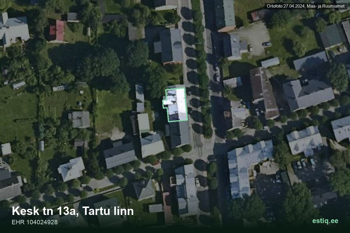 Kesk tänav 13a, Tartu – aerial photo of the building, outline from the Building Register (EHR)
