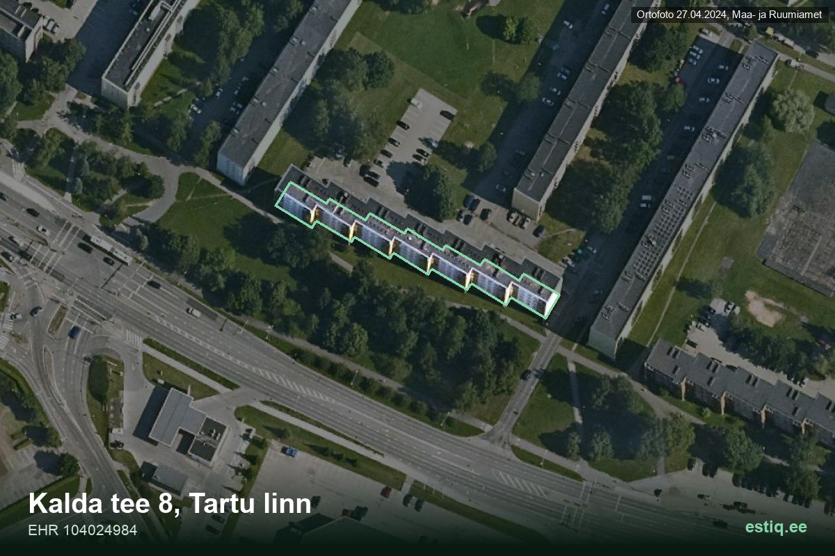 Kalda tee 8, Tartu – hoone aerofoto, kontuur ehitisregistri (EHR) andmetest