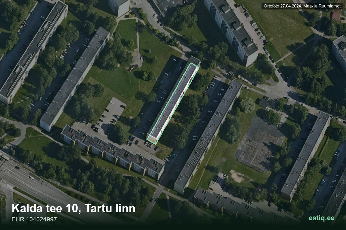 Kalda tee 10, Tartu – hoone aerofoto, kontuur ehitisregistri (EHR) andmetest