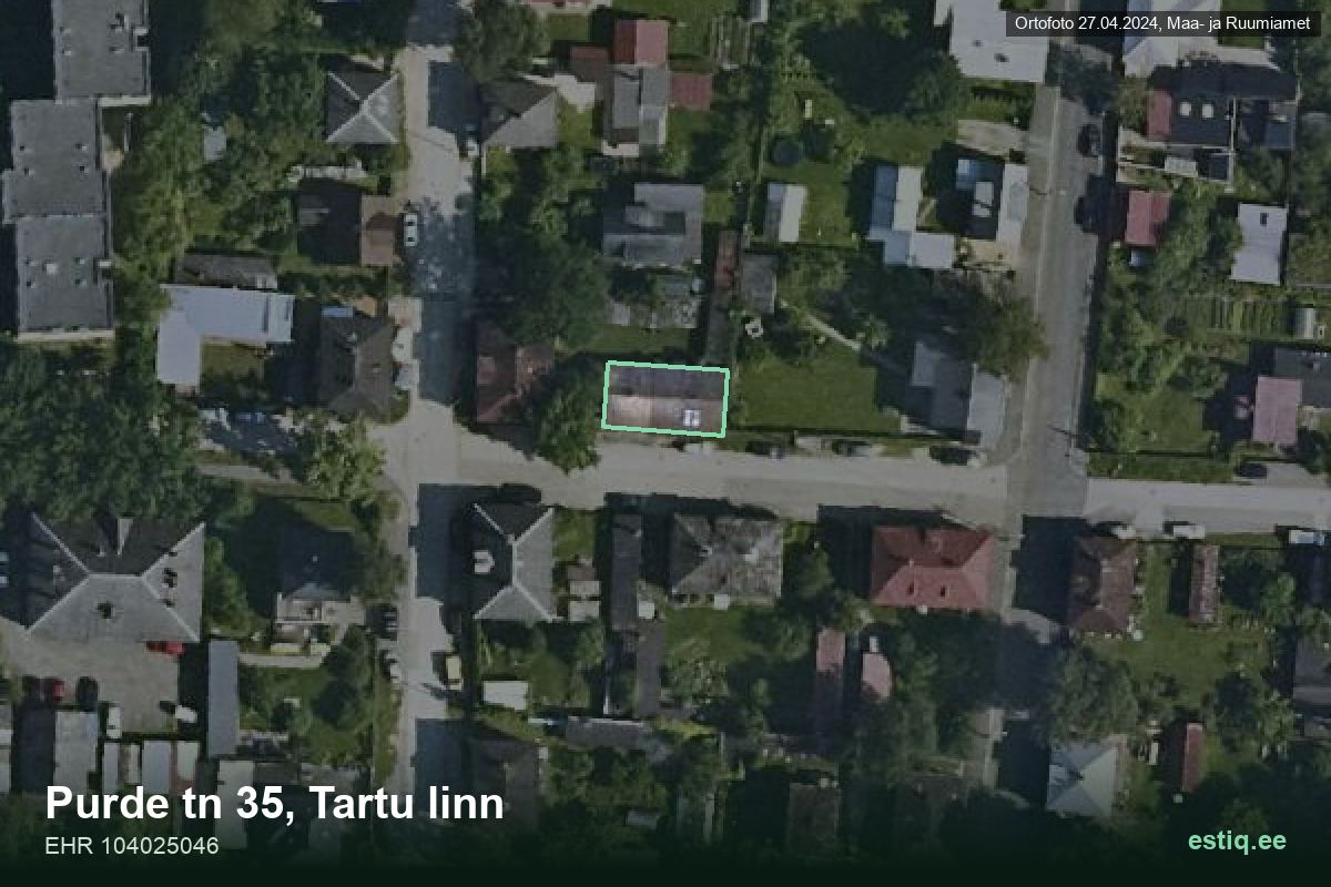 Purde tänav 35, Tartu – ilmakuva rakennuksesta, ääriviiva rakennusrekisteristä (EHR)