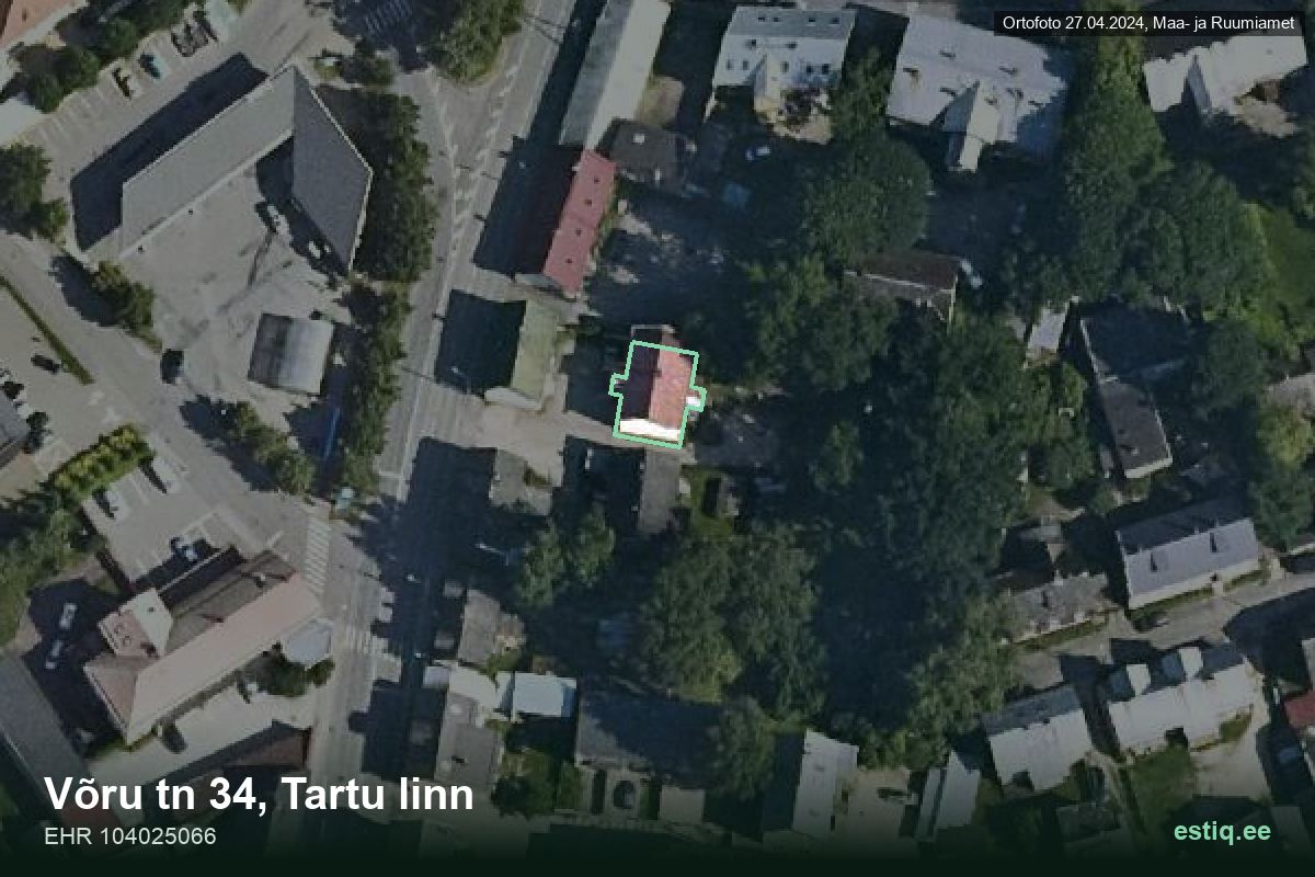 Võru tänav 34, Tartu – hoone aerofoto, kontuur ehitisregistri (EHR) andmetest