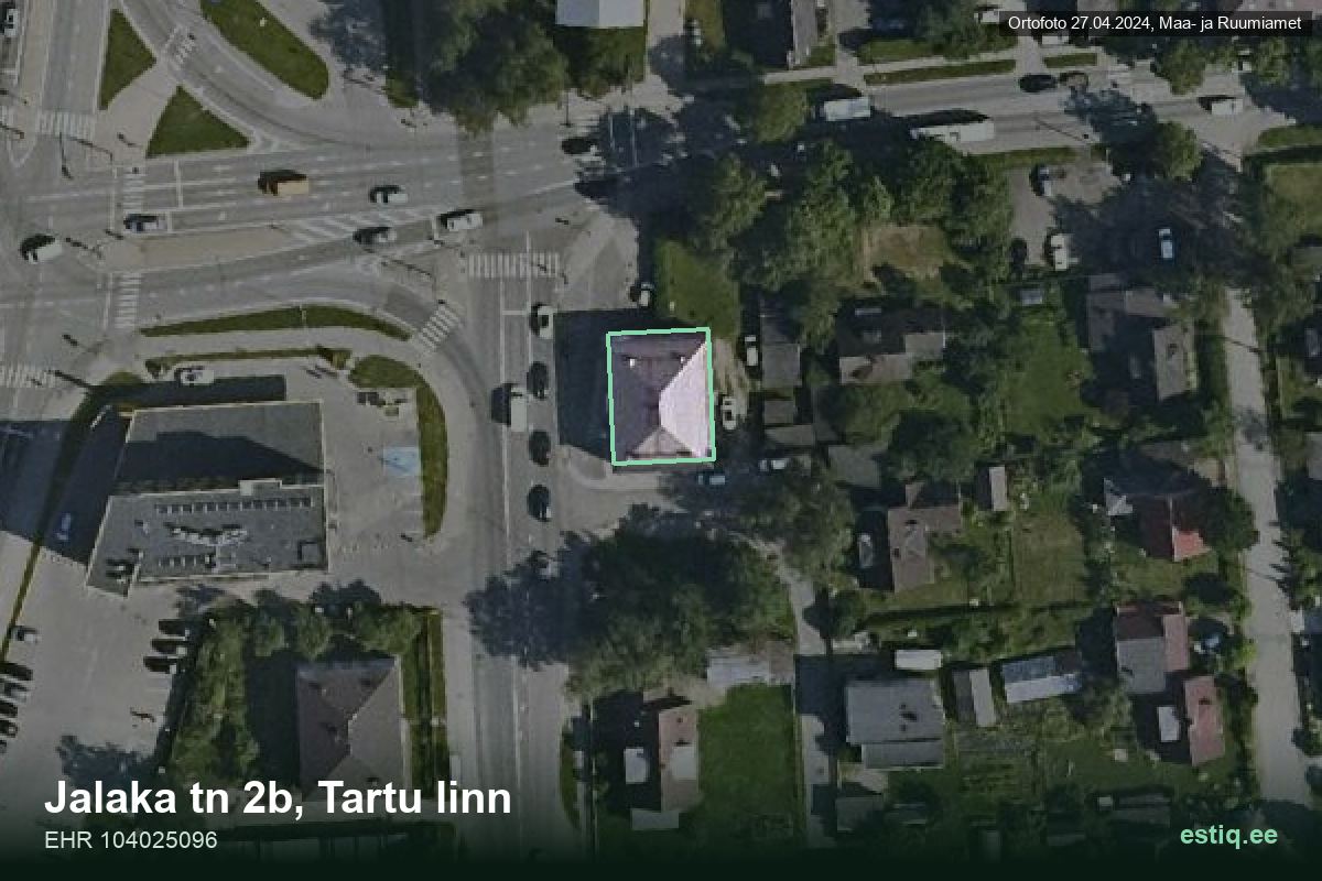 Jalaka tänav 2b, Tartu – hoone aerofoto, kontuur ehitisregistri (EHR) andmetest