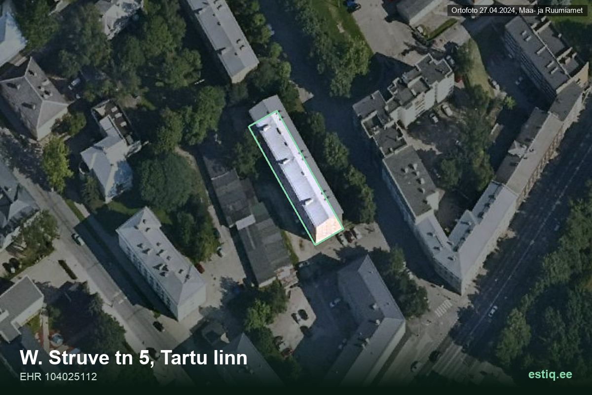 W. Struve tänav 5, Tartu – aerial photo of the building, outline from the Building Register (EHR)