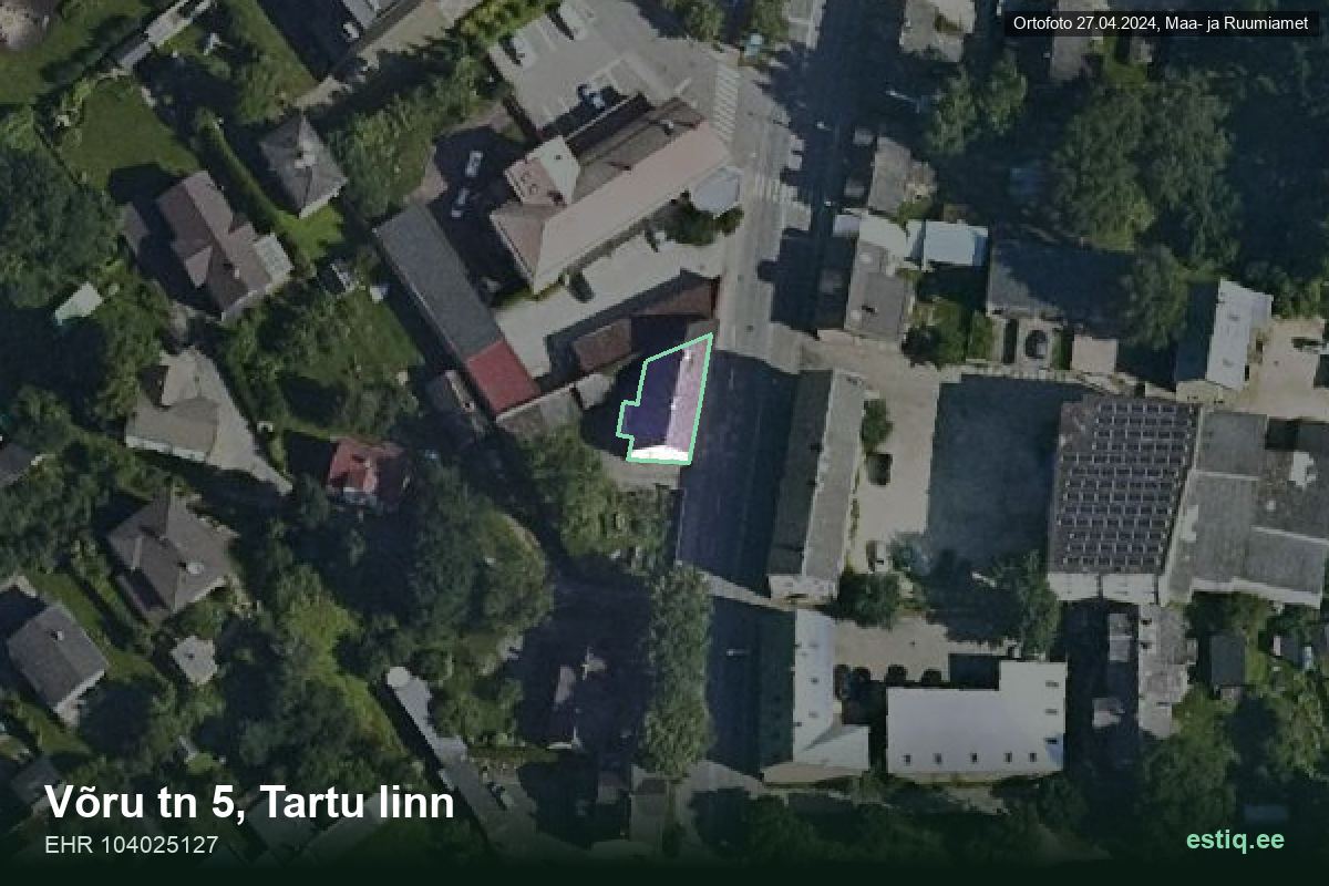 Võru tänav 5, Tartu – hoone aerofoto, kontuur ehitisregistri (EHR) andmetest