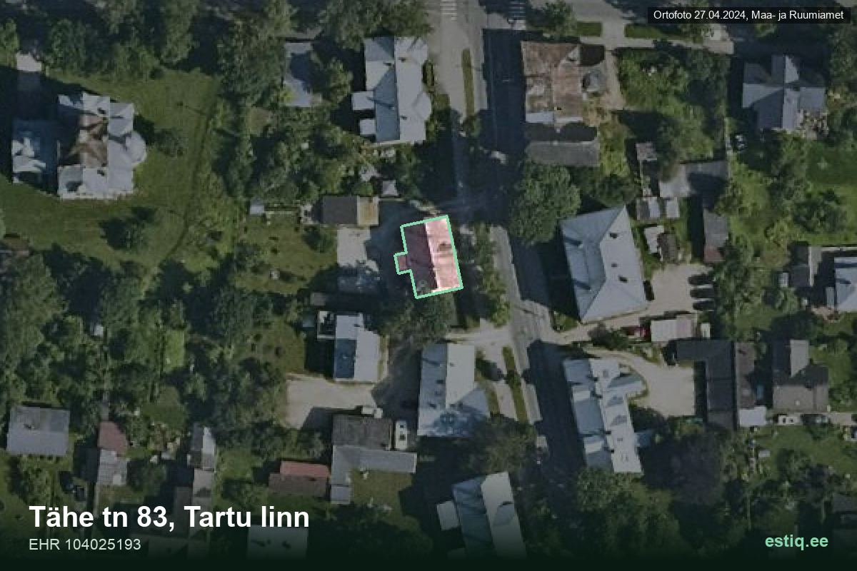 Tähe tänav 83, Tartu – hoone aerofoto, kontuur ehitisregistri (EHR) andmetest