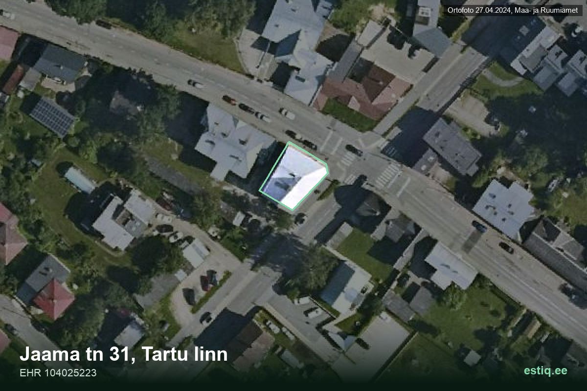 Jaama tänav 31, Tartu – hoone aerofoto, kontuur ehitisregistri (EHR) andmetest