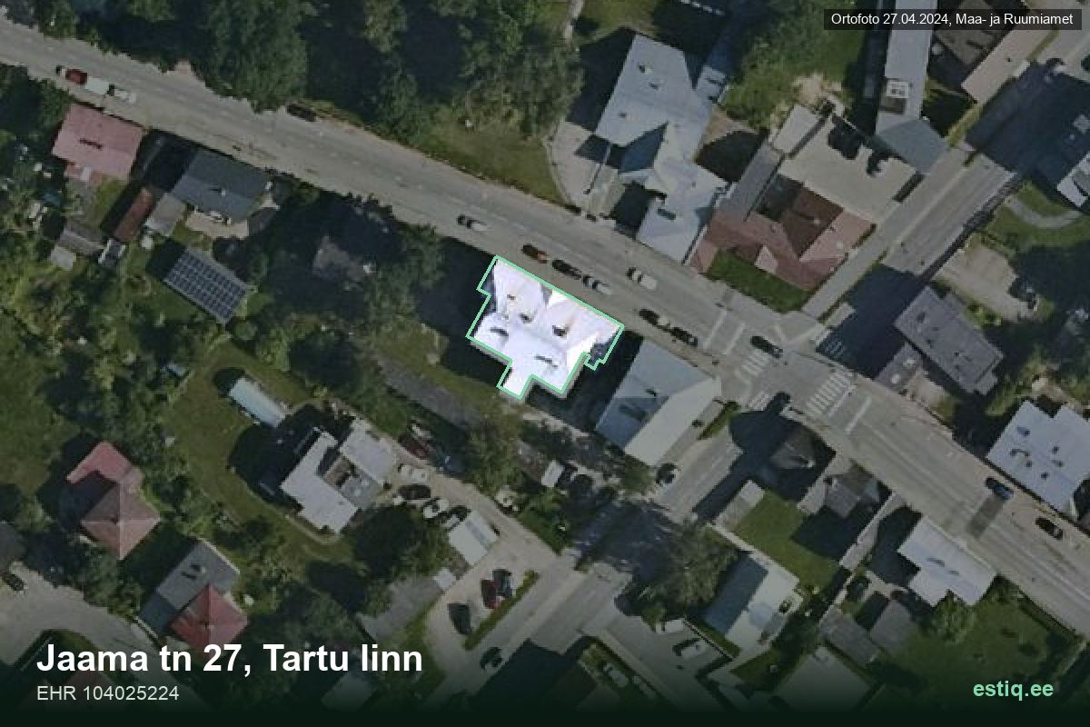 Jaama tänav 27, Tartu – hoone aerofoto, kontuur ehitisregistri (EHR) andmetest