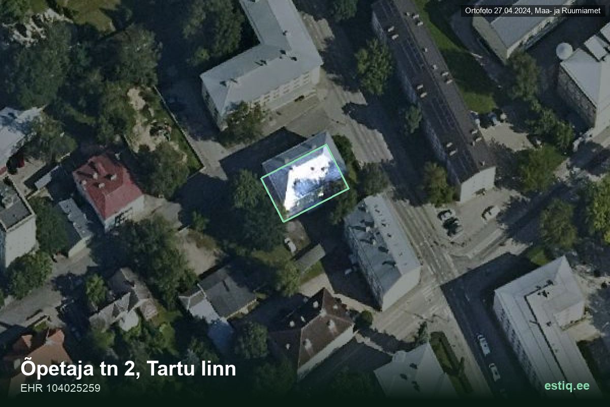 Õpetaja tänav 2, Tartu – аэрофото дома, контур по данным регистра строений (EHR)