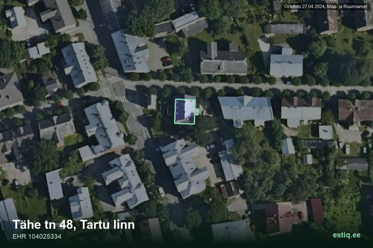 Tähe tänav 48, Tartu – hoone aerofoto, kontuur ehitisregistri (EHR) andmetest