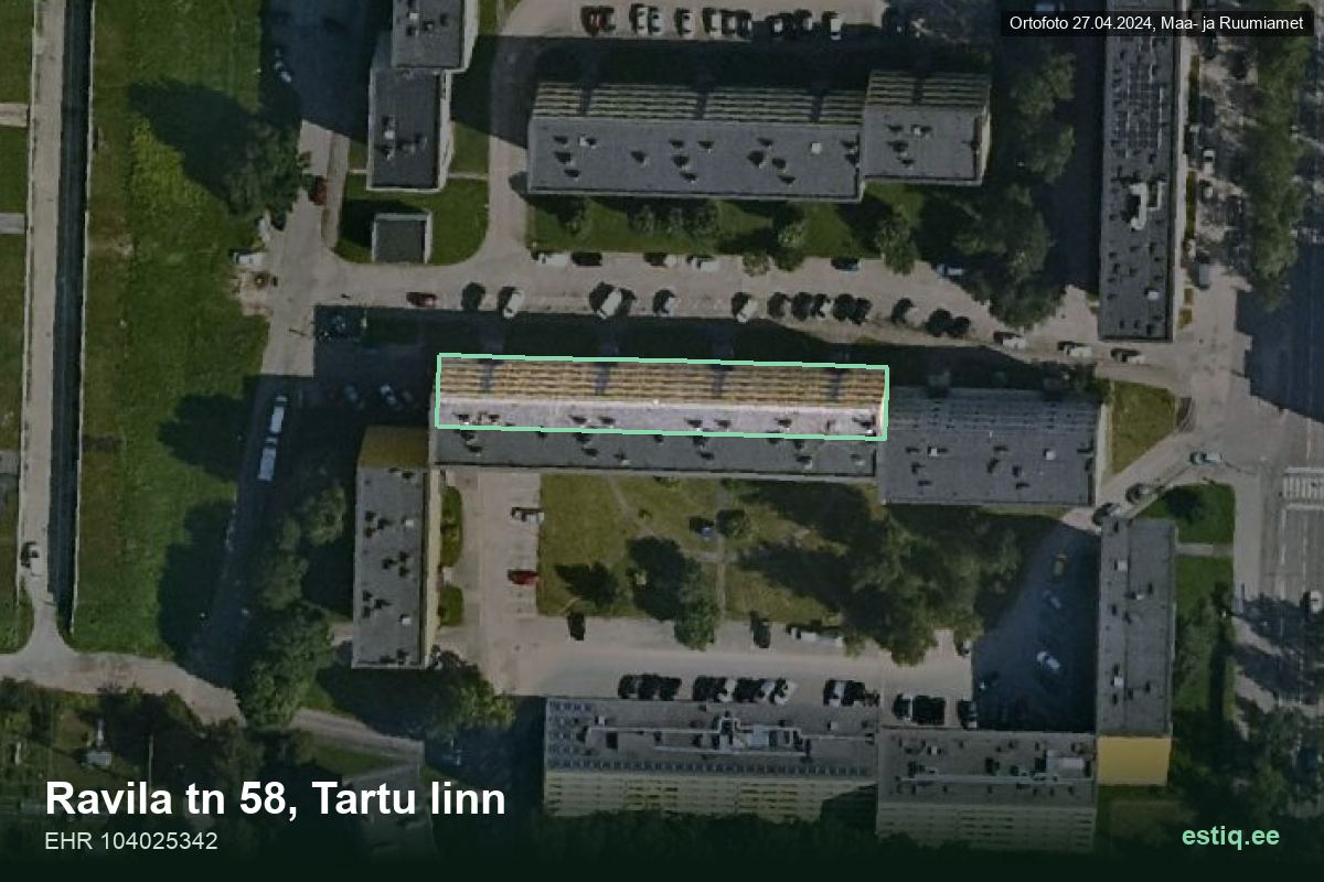 Ravila tänav 58, Tartu – hoone aerofoto, kontuur ehitisregistri (EHR) andmetest
