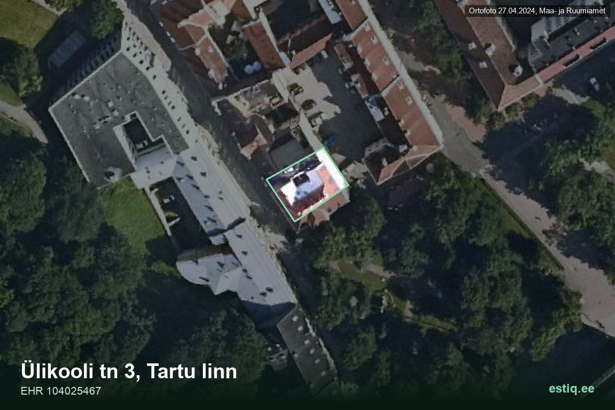 Ülikooli tänav 3, Tartu – aerial photo of the building, outline from the Building Register (EHR)