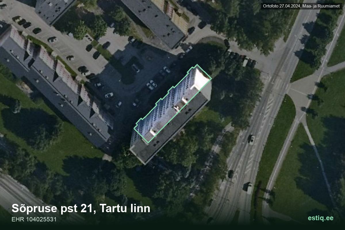 Sõpruse pst 21, Tartu – hoone aerofoto, kontuur ehitisregistri (EHR) andmetest