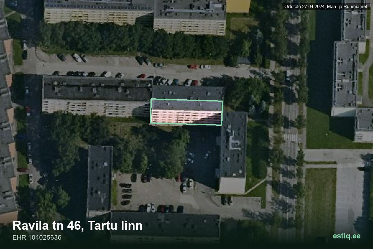 Ravila tänav 46, Tartu – hoone aerofoto, kontuur ehitisregistri (EHR) andmetest