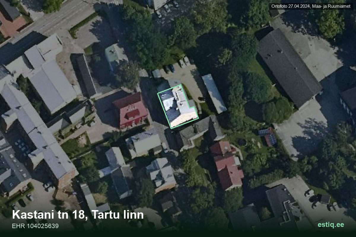 Kastani tänav 18, Tartu – hoone aerofoto, kontuur ehitisregistri (EHR) andmetest