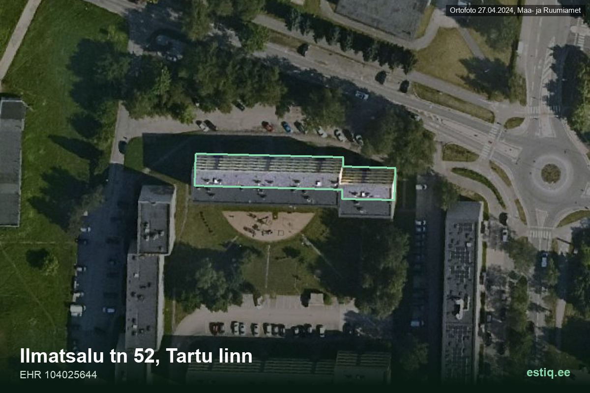 Ilmatsalu tänav 52, Tartu – hoone aerofoto, kontuur ehitisregistri (EHR) andmetest