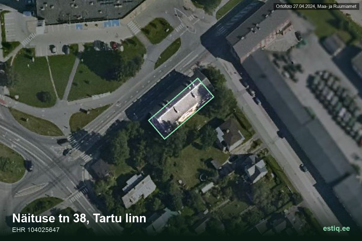 Näituse tänav 38, Tartu – hoone aerofoto, kontuur ehitisregistri (EHR) andmetest